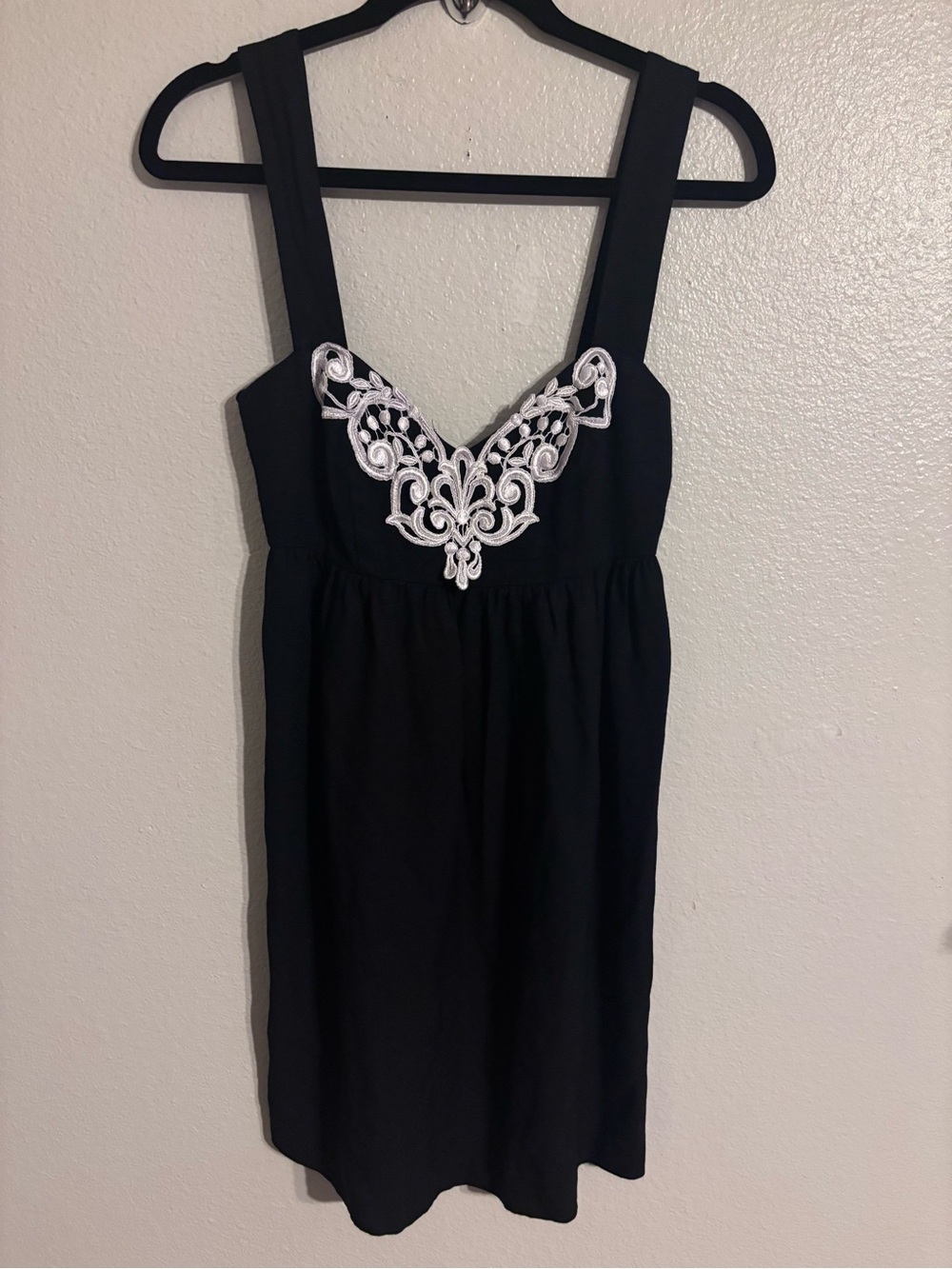 Gunne Sax Black Mini Dress with White Appliqué Bodice